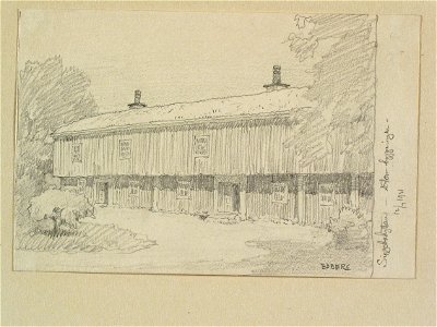 Västmanland, Lindes landsförsamling, Siggebohyttan. Stora byggningen . Teckning av Ferdinand Boberg - Nordiska museet - NMA.0088605