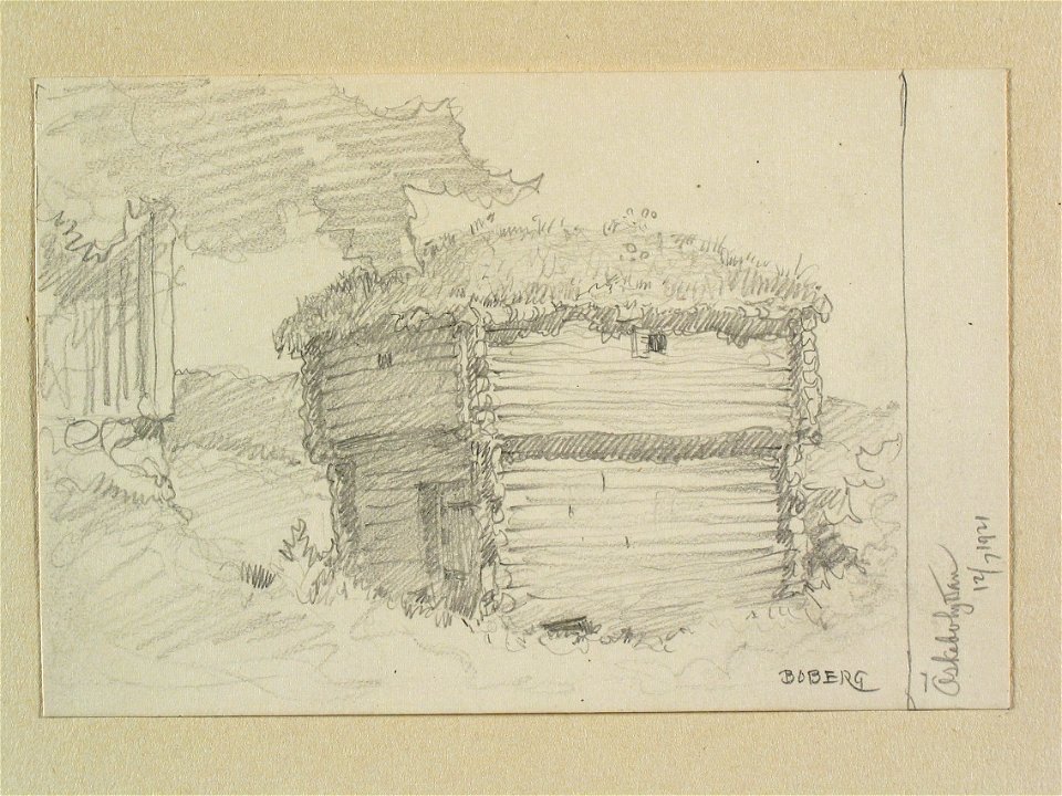 Västmanland, Nora bergslag, Lindes landsförsamling, Öskebohyttan. Teckning av Ferdinand Boberg - Nordiska museet - NMA.0088608