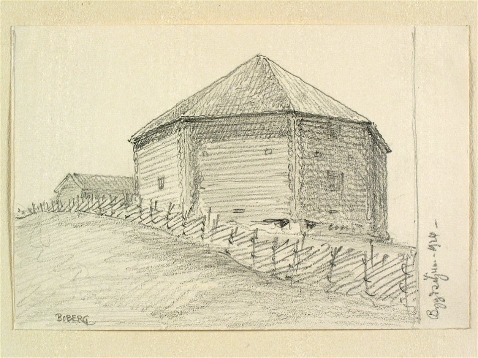 Västerbotten, Burträsks sn., Bygdsiljum. Teckning av Ferdinand Boberg - Nordiska museet - NMA.0088527