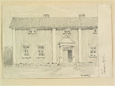 Västerbotten. Boninghshus i Sävar. Teckning av Ferdinand Boberg - Nordiska museet - NMA.0088531