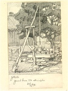 Västergötland, Gudhems hd., Friggeråkers sn., Jättened. Gammal brunn med vattenho - Nordiska museet - NMA.0088554
