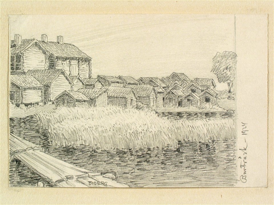 Västerbotten, Burträsk. Teckning av Ferdinand Boberg - Nordiska museet - NMA.0088524