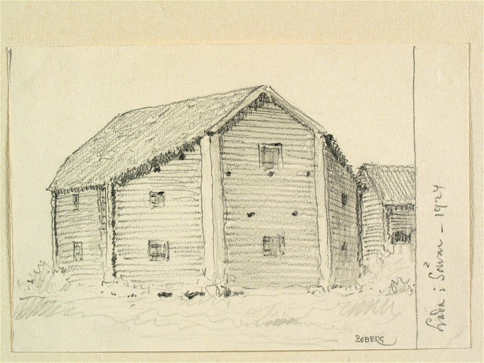 Västerbotten. Lada i Sävar. Teckning av Ferdinand Boberg - Nordiska museet - NMA.0088532