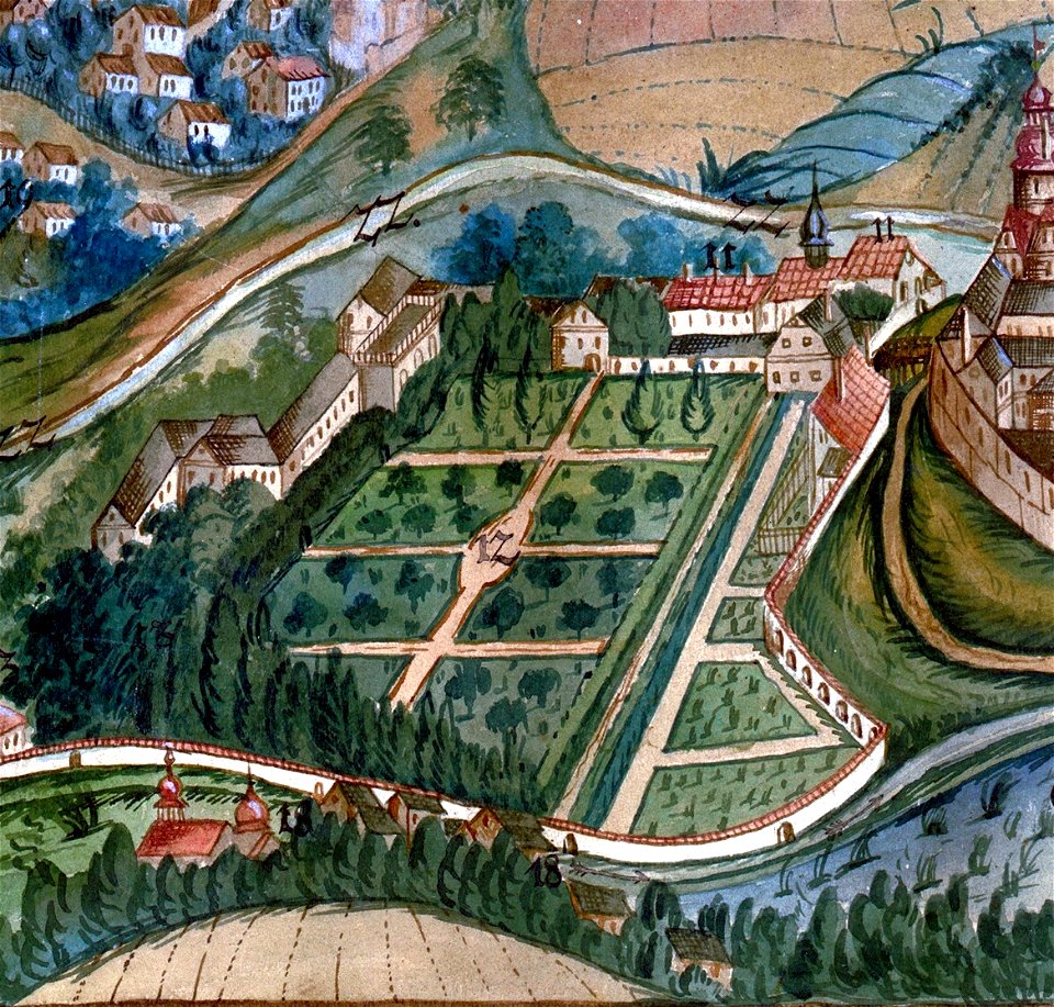 Výřez zámecké zahrady z veduty Vyskova 1720