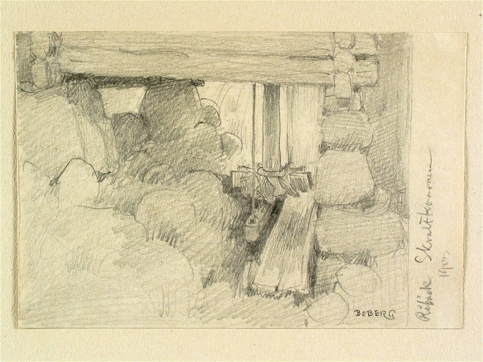 Västergötland, Kinne hd., Medelplana sn., Råbäck. Skvaltkvarn. Teckning av Ferdinand Boberg - Nordiska museet - NMA.0088577