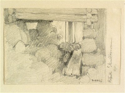 Västergötland, Kinne hd., Medelplana sn., Råbäck. Skvaltkvarn. Teckning av Ferdinand Boberg - Nordiska museet - NMA.0088577