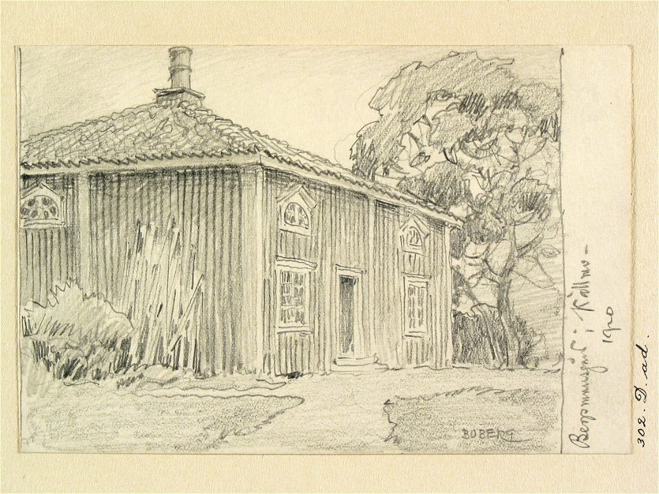 Värmland, Karlskoga bergslag, Karlskoga sn. Bergsmansgård i Källmo. Teckning av Ferdinand Boberg - Nordiska museet - NMA.0088499
