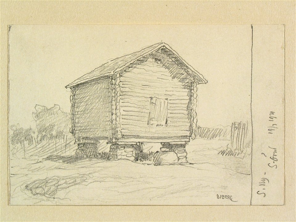 Värmland, Näs hd., Södra Ny sn., Södra Örud. Visthus. Teckning av Ferdinand Boberg - Nordiska museet - NMA.0088506