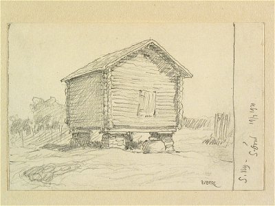 Värmland, Näs hd., Södra Ny sn., Södra Örud. Visthus. Teckning av Ferdinand Boberg - Nordiska museet - NMA.0088506