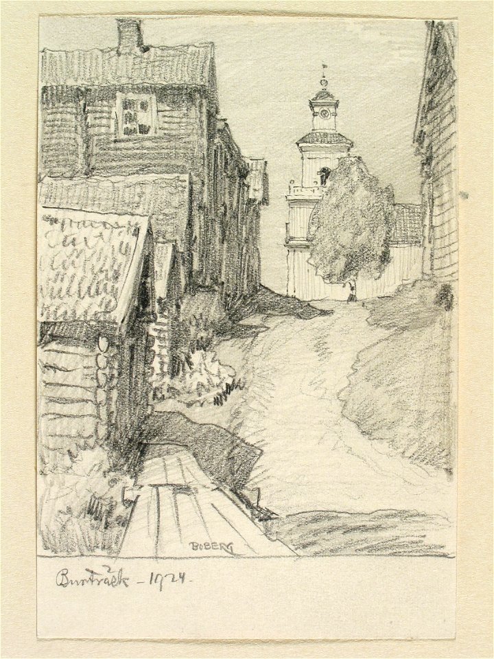 Västerbotten, Burträsk. Teckning av Ferdinand Boberg - Nordiska museet - NMA.0088514