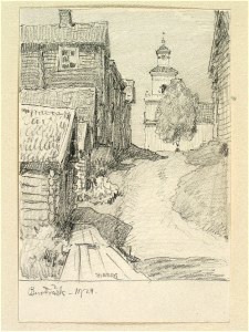 Västerbotten, Burträsk. Teckning av Ferdinand Boberg - Nordiska museet - NMA.0088514