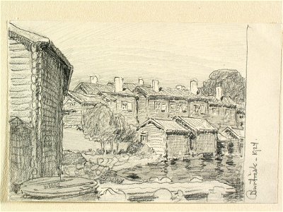 Västerbotten, Burträsks sn., Kyrkstaden. Teckning av Ferdinand Boberg - Nordiska museet - NMA.0088517