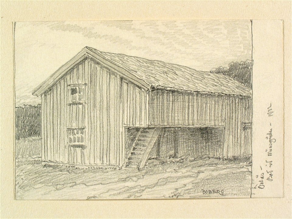 Västergötland, Kinds hd., Örsås sn. Bod vid Månsgården . Teckning av Ferdinand Boberg - Nordiska museet - NMA.0088599