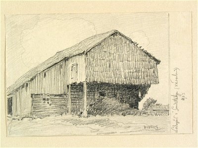 Värmland, Nordmarks hd., Blomskogs sn. Ladugård i Sundstabyn. Teckning av Ferdinand Boberg - Nordiska museet - NMA.0088479