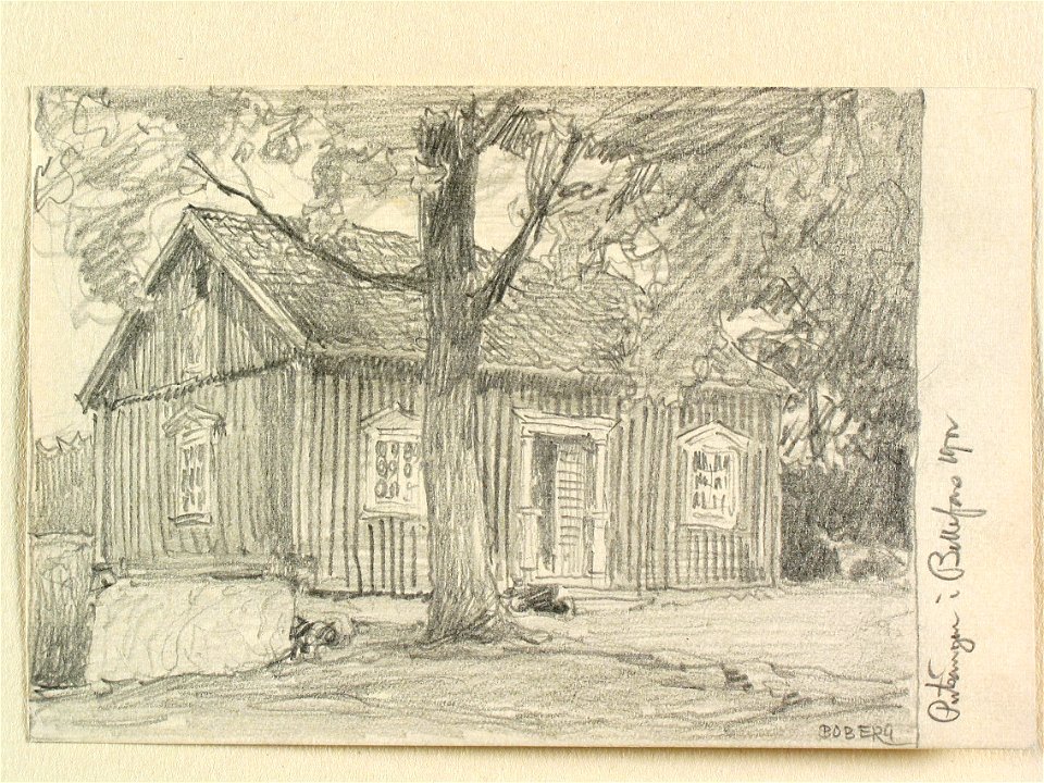 Västergötland, Vadsbo hd., Bällefors, Pulsängen. Teckning av Ferdinand Boberg - Nordiska museet - NMA.0088540
