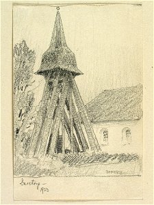 Västergötland, Vartofta hd., Daretorps kyrka. Teckning av Ferdinand Boberg - Nordiska museet - NMA.0089996