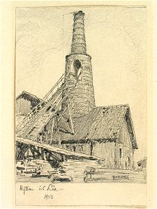 Västmanland, Linde bergslag, Ramsbergs socken. Hyttan vid Löa. Teckning av Ferdinand Boberg - Nordiska museet - NMA.0089331