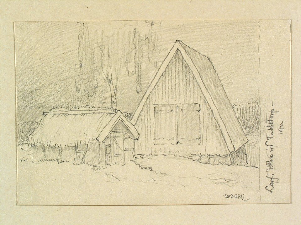 Västergötland, Laske hd., Larvs sn. Uthus vid Tubbetorp . Teckning av Ferdinand Boberg - Nordiska museet - NMA.0088572