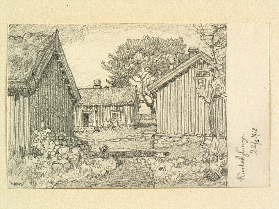 Västergötland, Vartofta hd., Karleby sn., Karlebylånga. Teckning av Ferdinand Boberg - Nordiska museet - NMA.0088563