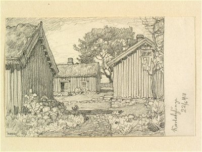 Västergötland, Vartofta hd., Karleby sn., Karlebylånga. Teckning av Ferdinand Boberg - Nordiska museet - NMA.0088563