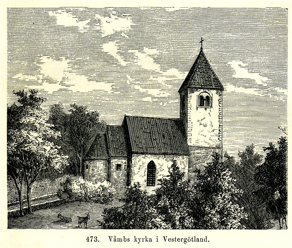Våmbs kyrka Västergötland (Montelius 1877 s408 fig473)