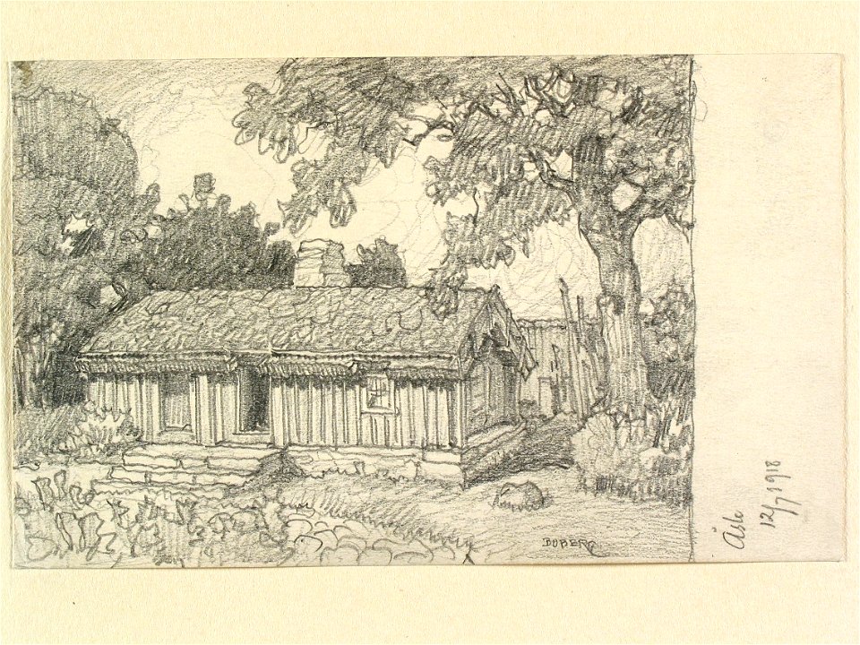 Västergötland, Vartofta, Åsle. Teckning av Ferdinand Boberg. Teckning av Ferdinand Boberg - Nordiska museet - NMA.0088595