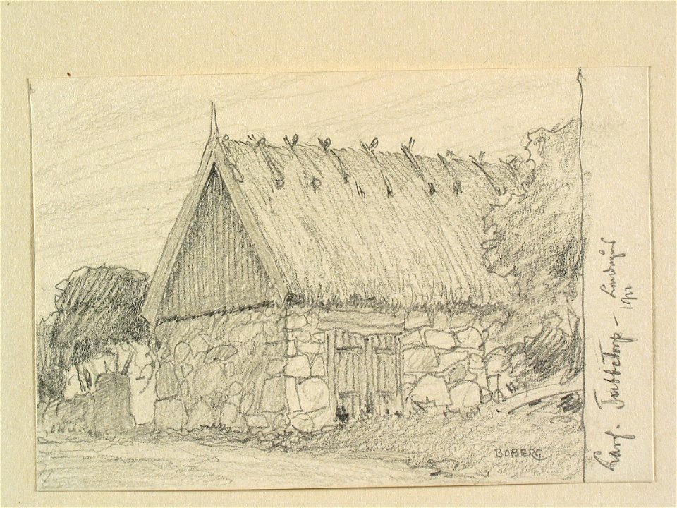 Västergötland, Laske hd., Larvs sn. Ladugård i Tubbetorp. Teckning av Ferdinand Boberg - Nordiska museet - NMA.0088573