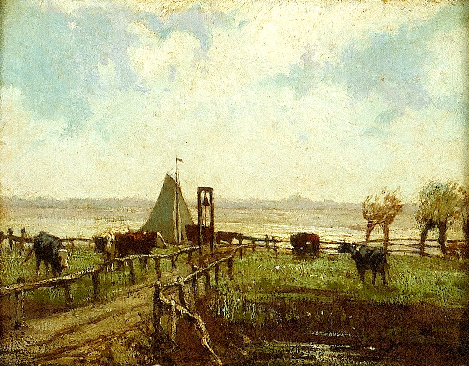 W. Maris - Rivierlandschap met meerplaats voor veer - AB9293 - Cultural Heritage Agency of the Netherlands Art Collection