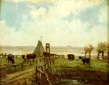 W. Maris - Rivierlandschap met meerplaats voor veer - AB9293 - Cultural Heritage Agency of the Netherlands Art Collection