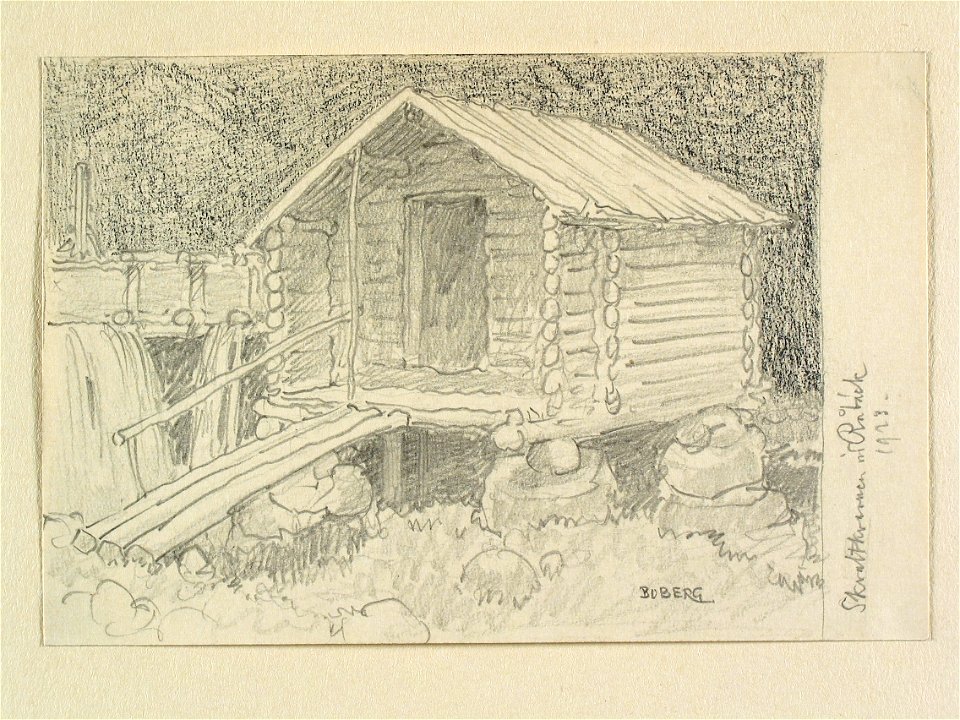Västergötland, Kinne hd., Medelplana sn. Skvaltkvarnen i Råbäck . Teckning av Ferdinand Boberg - Nordiska museet - NMA.0088579