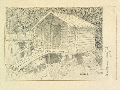 Västergötland, Kinne hd., Medelplana sn. Skvaltkvarnen i Råbäck . Teckning av Ferdinand Boberg - Nordiska museet - NMA.0088579