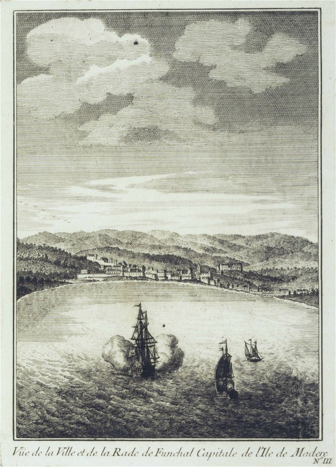 Vüe de la ville et de la rade de Funchal capitale de l’ile de Madere (1746)
