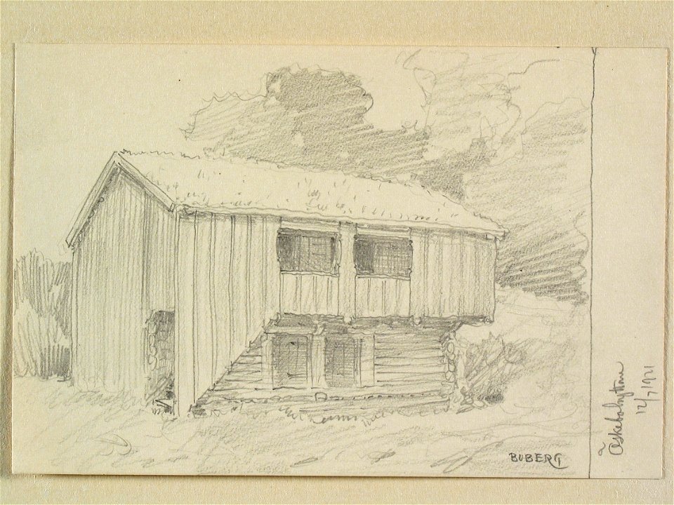 Västmanland, Nora bergslag, Linde landsförsamling, Öskebohyttan. Teckning av Ferdinand Boberg - Nordiska museet - NMA.0088609
