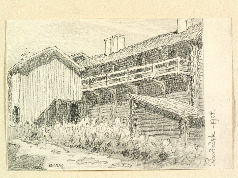 Västerbotten, Burträsk. Teckning av Ferdinand Boberg - Nordiska museet - NMA.0088522