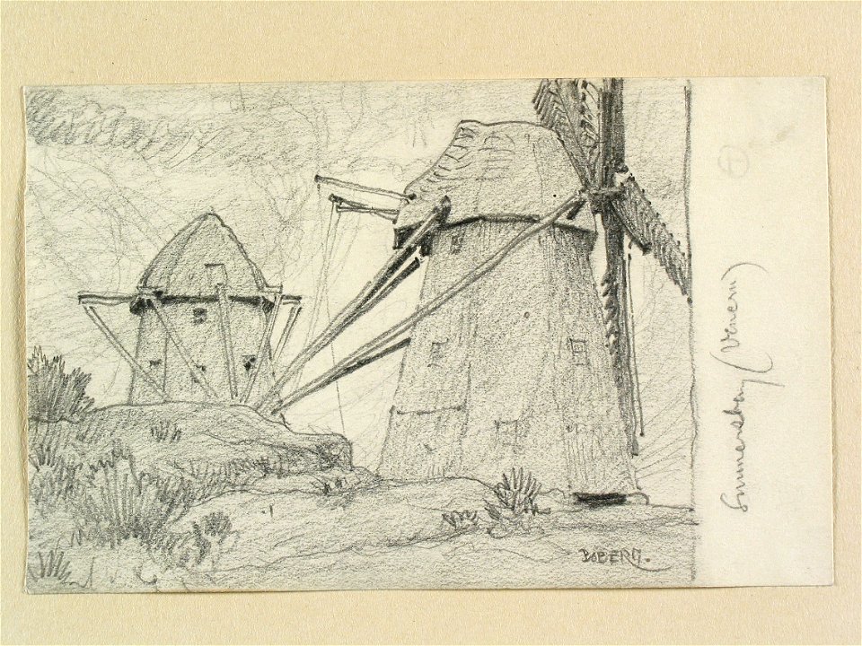 Västergötland, Kållands hd., Sunnebergs sn. Väderkvarnar. Teckning av Ferdinand Boberg - Nordiska museet - NMA.0088587
