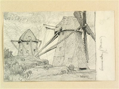Västergötland, Kållands hd., Sunnebergs sn. Väderkvarnar. Teckning av Ferdinand Boberg - Nordiska museet - NMA.0088587