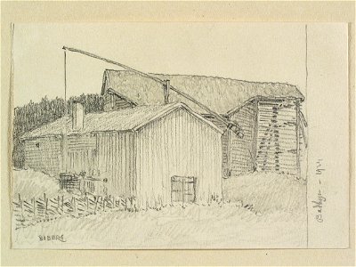 Västerbotten, Burträsks sn., Bodbyn. Teckning av Ferdinand Boberg - Nordiska museet - NMA.0088513