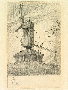 Västergötland, Kållands hd., Söne. Väderkvarn. Teckning av Ferdinand Boberg - Nordiska museet - NMA.0088590