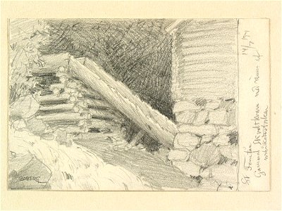 Värmland, Älvdals hd., Norra Ny sn., Fämtå. Gammal skvaltkvarn med ränna av urholkade stockar - Nordiska museet - NMA.0088502