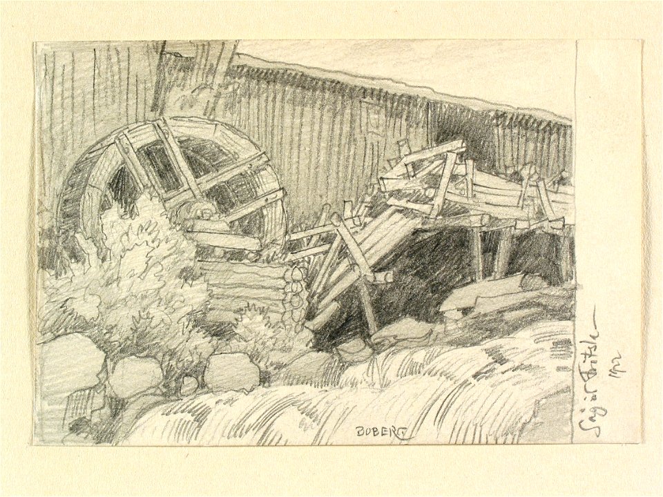 Västergötland, Marks hd. Såg vid Fritsla. Teckning av Ferdinand Boberg - Nordiska museet - NMA.0088555