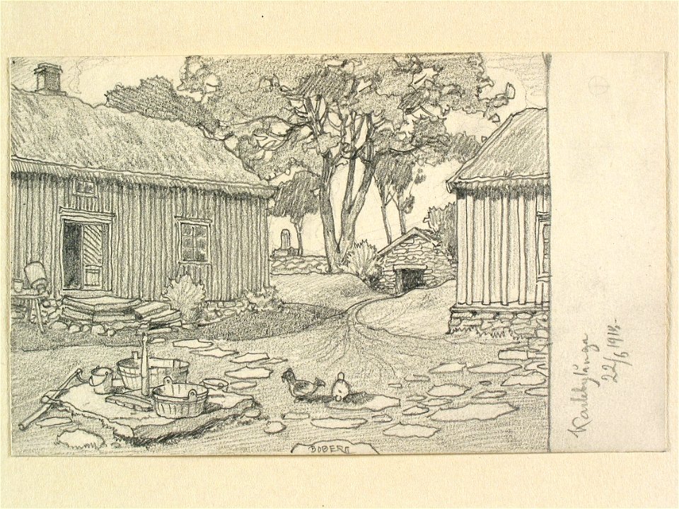 Västergötland, Vartofta hd., Karleby sn., Karlebylånga. Teckning av Ferdinand Boberg - Nordiska museet - NMA.0088564