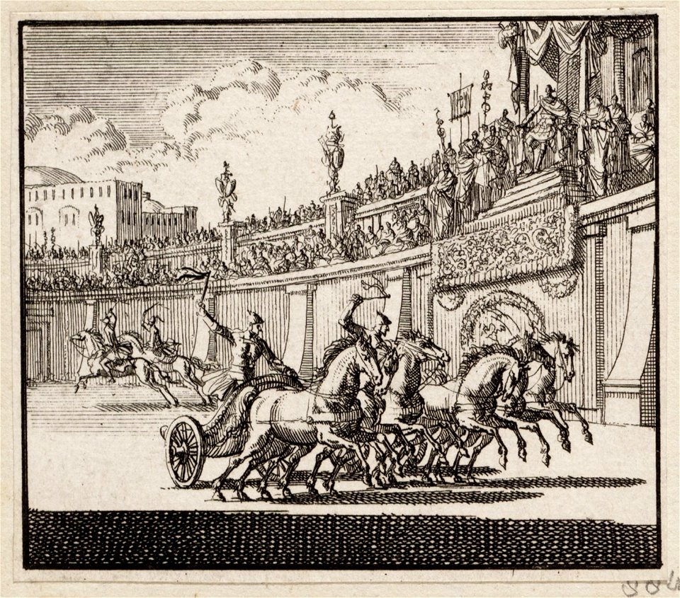 Wagenrennen in een amfitheater te Jeruzalem, Herodes kijkt toe, objectnr A 48221