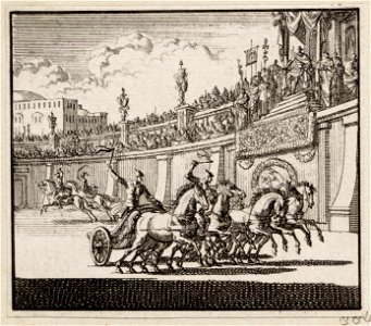 Wagenrennen in een amfitheater te Jeruzalem, Herodes kijkt toe, objectnr A 48221