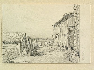 Västerbotten, Burträsks sn., Kyrkstaden. Teckning av Ferdinand Boberg - Nordiska museet - NMA.0088525