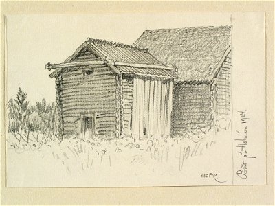 Västerbotten, Sävars sn., Holmöns kapellförsamling. Bod på Holmön . Teckning av Ferdinand Boberg - Nordiska museet - NMA.0088537