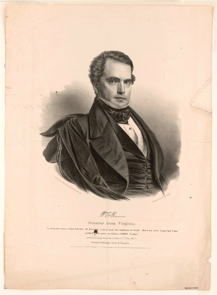 W.C. Rives, senator from Virginia - from life & on stone by Chs. Fenderich, Washington City ; printed by P.S. Duval lith. Philada. LCCN2017657777
