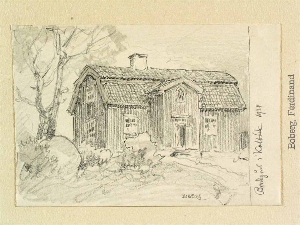 Västmanland, Snefringe hd., Kolbäcks sn. Bondgård i Kolbäck . Teckning av Ferdinand Boberg - Nordiska museet - NMA.0088602