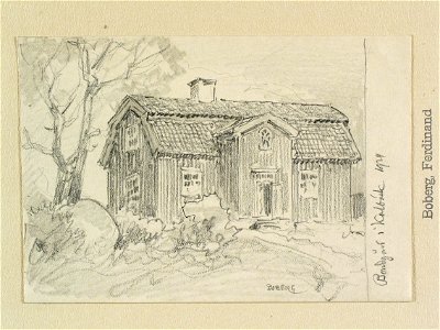 Västmanland, Snefringe hd., Kolbäcks sn. Bondgård i Kolbäck . Teckning av Ferdinand Boberg - Nordiska museet - NMA.0088602