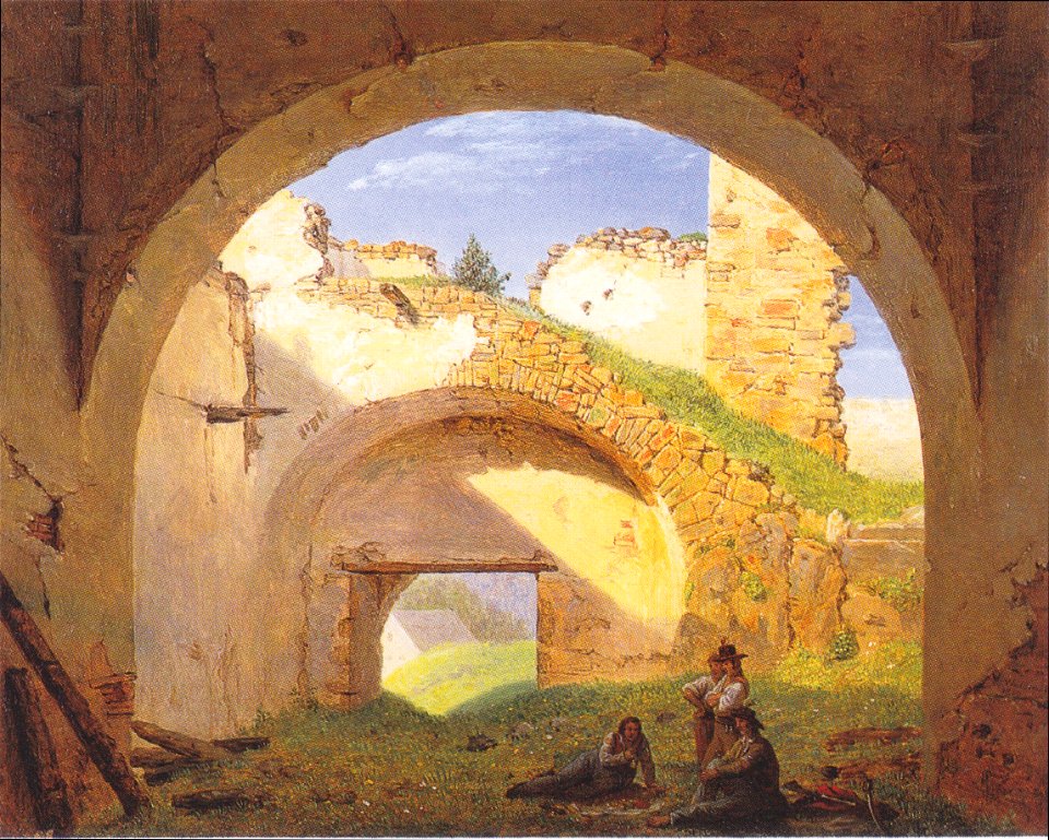 Waldmüller- Burgruine Klamm bei Schottwien, mit Räubern als Staffage