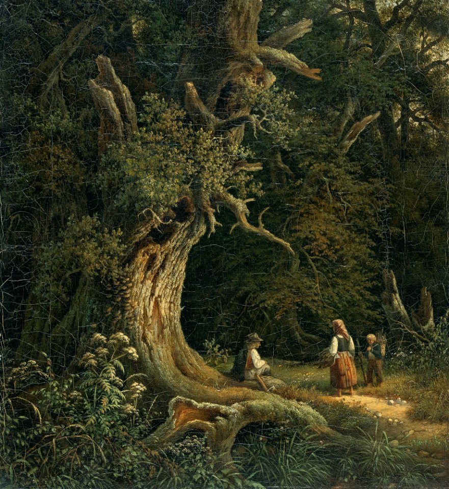 Waldinneres mit Reisigsammlerfamilie
